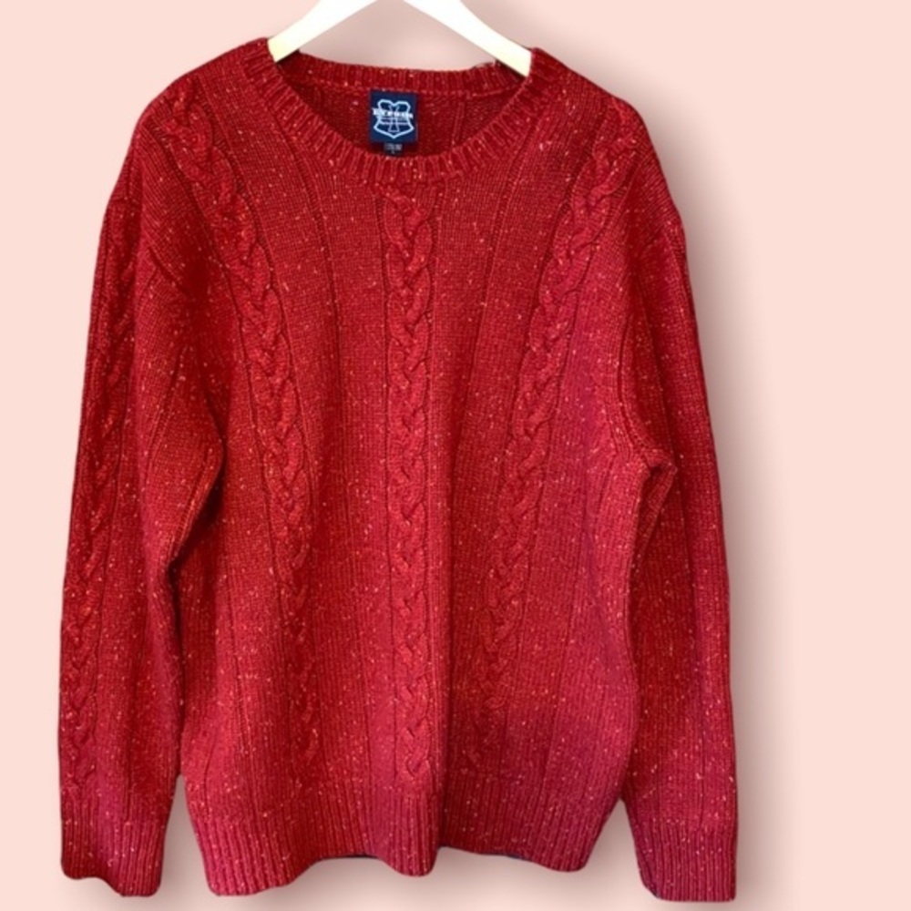 Cypher cable knit speckled red/Maroon pullover sweater‎